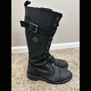 Black Tall Harley Davidson Motorcycle Boots Edna Leather 14" H Oil Resistant 8.5